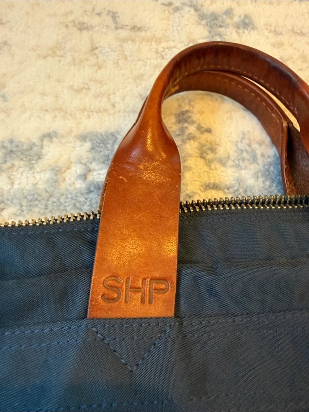J. Crew Navy Laptop Briefcase with Brown Leather Handles